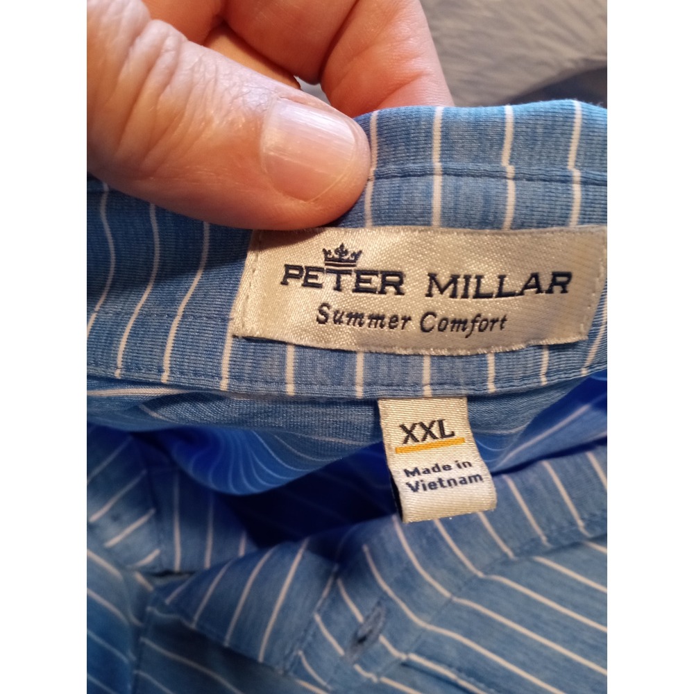 Peter Millar Summer Comfort Mens XXL Blue White Striped Performance Golf Polo - Picture 3 of 6